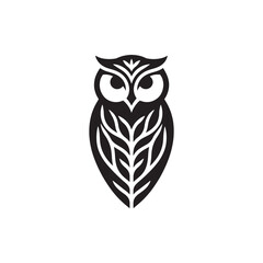 Night's Guardian: Black Vector Owl Silhouette - Capturing the Mystery and Majesty of Nature's Nocturnal Hunter. Minimalist Owl illustration.
