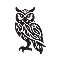 Night's Guardian: Black Vector Owl Silhouette - Capturing the Mystery and Majesty of Nature's Nocturnal Hunter. Minimalist Owl illustration.