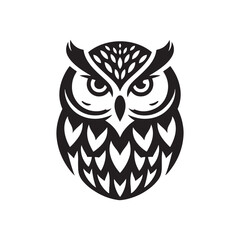 Night's Guardian: Black Vector Owl Silhouette - Capturing the Mystery and Majesty of Nature's Nocturnal Hunter. Minimalist Owl illustration.