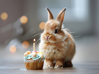 bunny with a birthday cupcake
