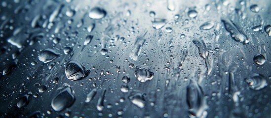 Tranquil scene of rain drops on a misted window during a stormy day - obrazy, fototapety, plakaty