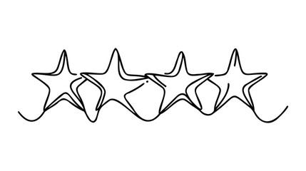 Hand draw doodle of four stars illustration in continuous line arts style vector