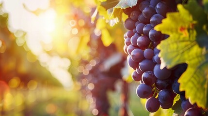 ripe grapes in vineyard closeup - obrazy, fototapety, plakaty