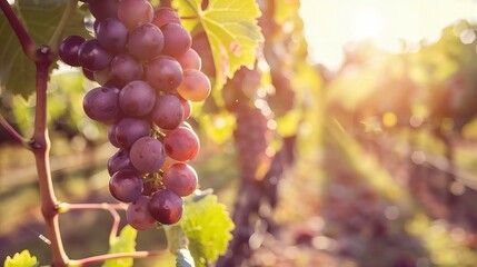 ripe grapes in vineyard closeup - obrazy, fototapety, plakaty