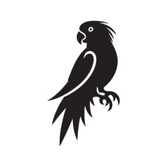 Shadow Parrot: Black Vector Parrot Silhouette - Capturing the Elegance and Charm of Nature's Vivid Avian Companion. Minimalist parrot illustration, Parrot vector.