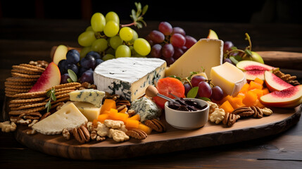 Rustic Artisanal Cheese and Fresh Fruit Platter - A Symphony of Sophisticated Flavors