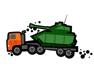 Semi trailer truck transports infantry fighting vehicle. Semitruck. IDF. Vector image for prints, poster and illustrations. 