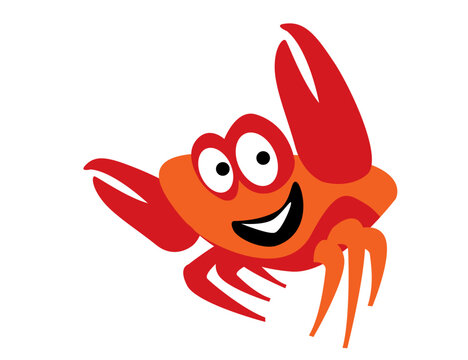 Cheerful red crab. The sea dweller greets friends. Cartoon image for prints, poster and illustrations.
