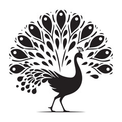 Night's Majesty: Black Vector Peacock Silhouette - Capturing the Elegance and Splendor of Nature's Enigmatic Avian Display. Minimalist Peacock illustration.