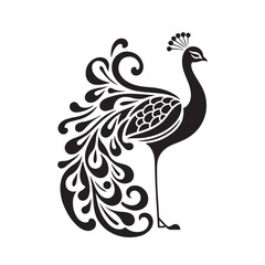 Night's Majesty: Black Vector Peacock Silhouette - Capturing the Elegance and Splendor of Nature's Enigmatic Avian Display. Minimalist Peacock illustration.