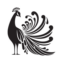 Night's Majesty: Black Vector Peacock Silhouette - Capturing the Elegance and Splendor of Nature's Enigmatic Avian Display. Minimalist Peacock illustration.
