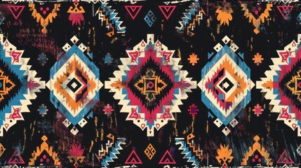 Ikat border geometric ethnic oriental pattern traditional on black background. Folklore tribal vector illustration. Aztec style beautiful embroidery