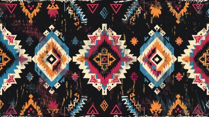Papier Peint photo Style bohème Ikat border geometric ethnic oriental pattern traditional on black background. Folklore tribal vector illustration. Aztec style beautiful embroidery