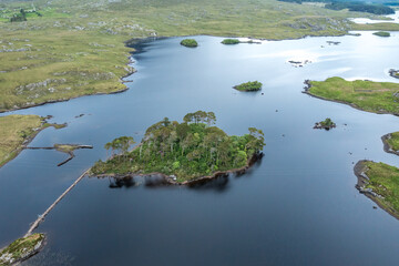Morning scene with a cloudy day in Galway Ireland, Pine Island aerial view