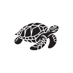 Shadowed Shells: Black Vector Turtle Silhouette - Capturing the Serenity and Strength of Nature's Ancient Marine Wanderer. Minimalist Turtle illustration.