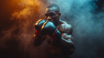 Boxing fighter in the ring - obrazy, fototapety, plakaty