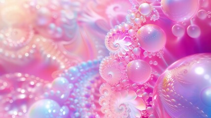 Grupa bąbelków unoszących się na wierzchu siebie, tworząc fascynującą fraktalną strukturę macek ośmiornicy. Miękkie pastelowe kolory.