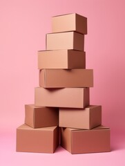 Boxes Against a Soft Pink Backdrop. Moving concept

