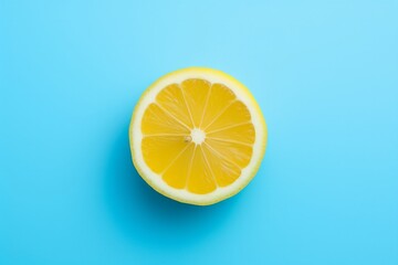 Sliced Lemon on Blue Background - Zesty and Fresh Citrus Concept