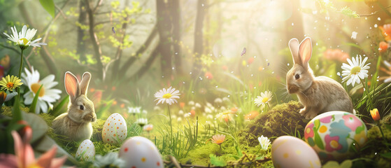 Enchanted Forest Easter with Bunnies and Hidden Eggs