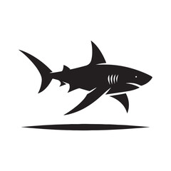 Silent Shadows: Black Vector Shark Silhouette - Capturing the Stealth and Majesty of Nature's Oceanic Apex Predator. Minimalist Shark illustration.