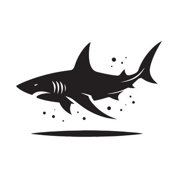 Silent Shadows: Black Vector Shark Silhouette - Capturing the Stealth and Majesty of Nature's Oceanic Apex Predator. Minimalist Shark illustration.