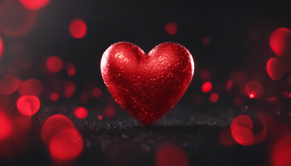 Red heart. Heart on a creative black background. Selective focus. Ai generated