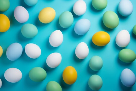 Easter composition made with colorful eggs. Creative holiday concept. Flat lay, top view.