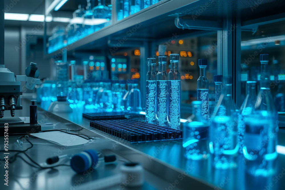 Poster a laboratory setting demonstrating the use of gene synthesis technology for creating custom dna sequ