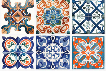 Portuguese tiles. Seamless colorful patchwork from Azulejo tiles. Spain decor. Islam, Arabic, Indian, Ottoman motif.