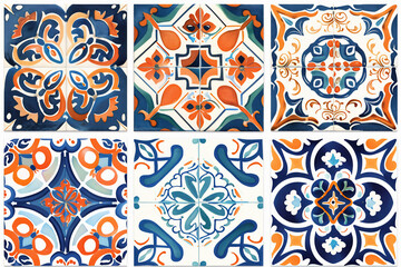 Portuguese tiles. Seamless colorful patchwork from Azulejo tiles. Spain decor. Islam, Arabic, Indian, Ottoman motif.