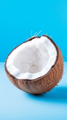 Fresh Open Coconut on a Vibrant Blue Background