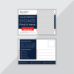 Real Estate postcard or EDDM postcard design template, Vector Template , Modern & Elegant Postcard Template For Home Sale, Corporate business or marketing agency postcard template