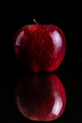 red apple on black background