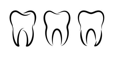 Tooth or teeth icons for dentistry clinic, toothpaste and dental mouthwash. Vector outline healthy tooth or teeth icons