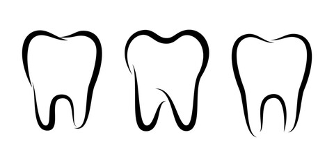 Tooth and teeth icons for dentistry, dental clinic, toothpaste and mouthwash. Healthy tooth or outline teeth line icons for dentistry medicine