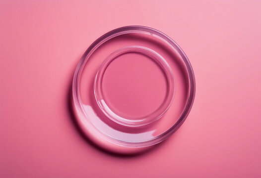 Empty round petri dish or glass slide on pink background Mockup for cosmetic or scientific product s.jpg - Powered by Adobe