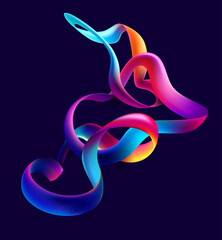 Colorful 3D liquid lines. Abstract geometric shapes on dark background. Vector design elements. - 752559289
