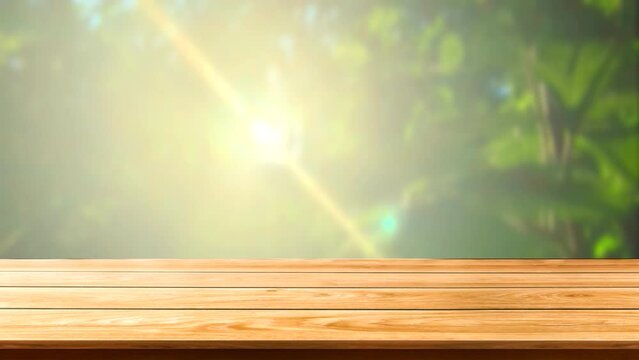 sun relax landscape green treen with wood table