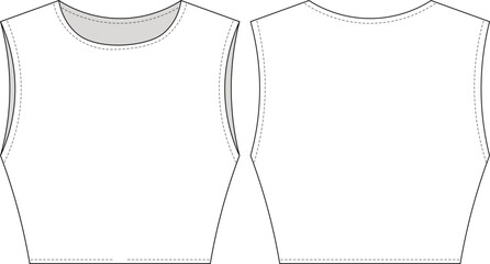 round neck crew neck sleeveless crop cropped blouse tank top template technical drawing flat sketch cad mockup fashion woman design style model

