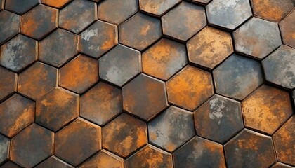 Industrial Charm: Worn Iron Surface Surrounded by Dark Steel Hexagonal Pattern