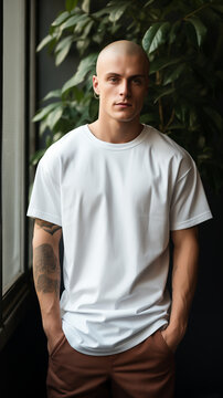 mockup of a man in a white T-shirt, vertical image