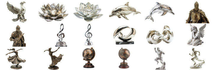 Collection of Decorative Sculptures and Ornaments - Isolated on White Transparent Background 
