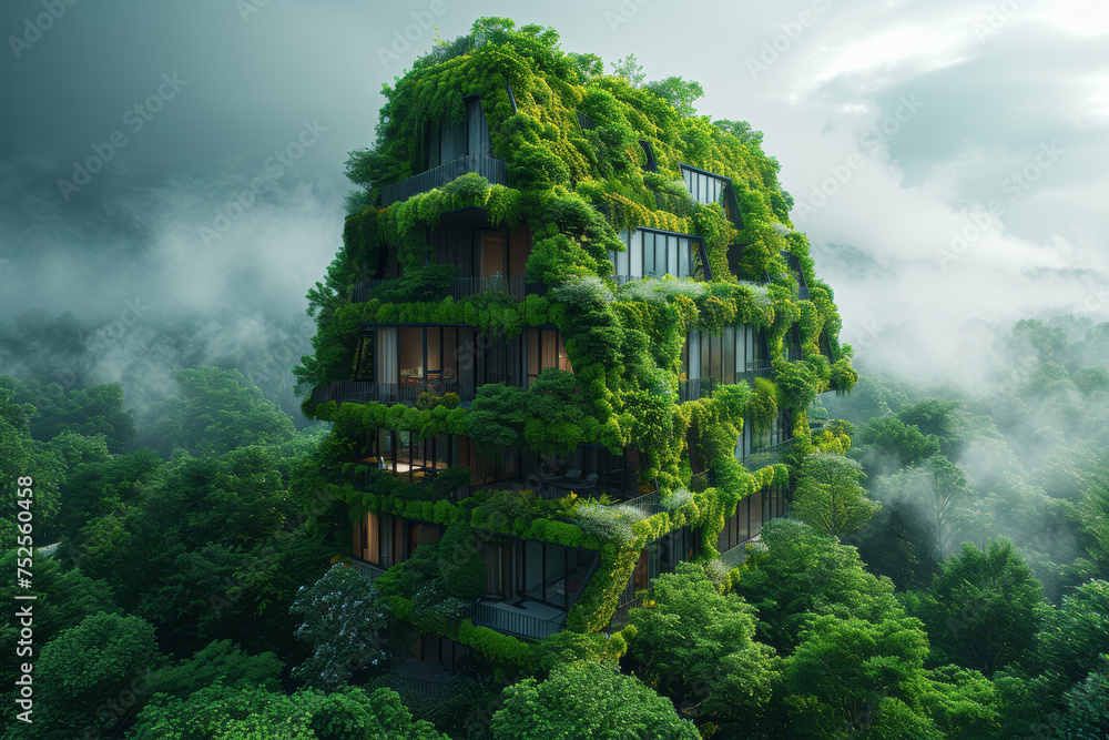 Poster a visionary architect conceptualizing and designing green buildings that incorporate renewable energ
