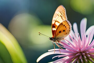 butterfly on a flower, blurred background, macro photography created with generative ai technology. High quality photo