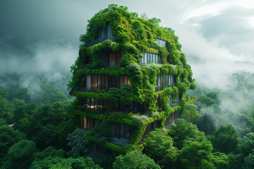 A visionary architect conceptualizing and designing green buildings that incorporate renewable energy sources and eco-friendly features. Concept of sustainable architecture. Generative Ai. - obrazy, fototapety, plakaty