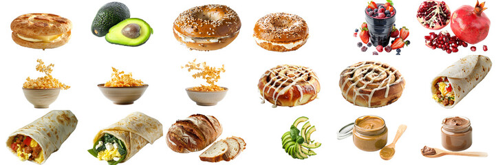 Diverse Breakfast Selection Featuring Pastries and Healthy - Isolated on White Transparent Background 

 - obrazy, fototapety, plakaty