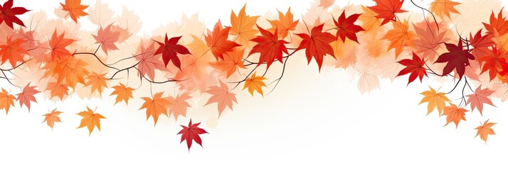 Fall Foliage: Maple Leaves on a Tree Branch. Isolated Orange Garden Leaves Strung Across a Paper