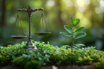 A legal firm specializing in environmental law, providing guidance to businesses on compliance with environmental regulations. Concept of legal support for sustainability. Generative Ai.