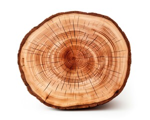 Obraz premium Smooth Wood Texture of a Tree Stump Slice with Age Rings Isolated on White Background - Nature's